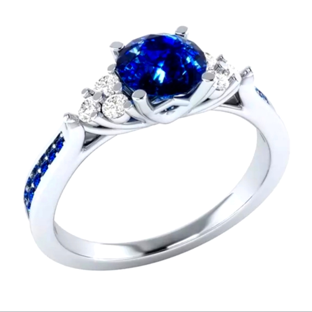 Sapphire zircon ring 925 stamp Main stone crystal and rhinestone